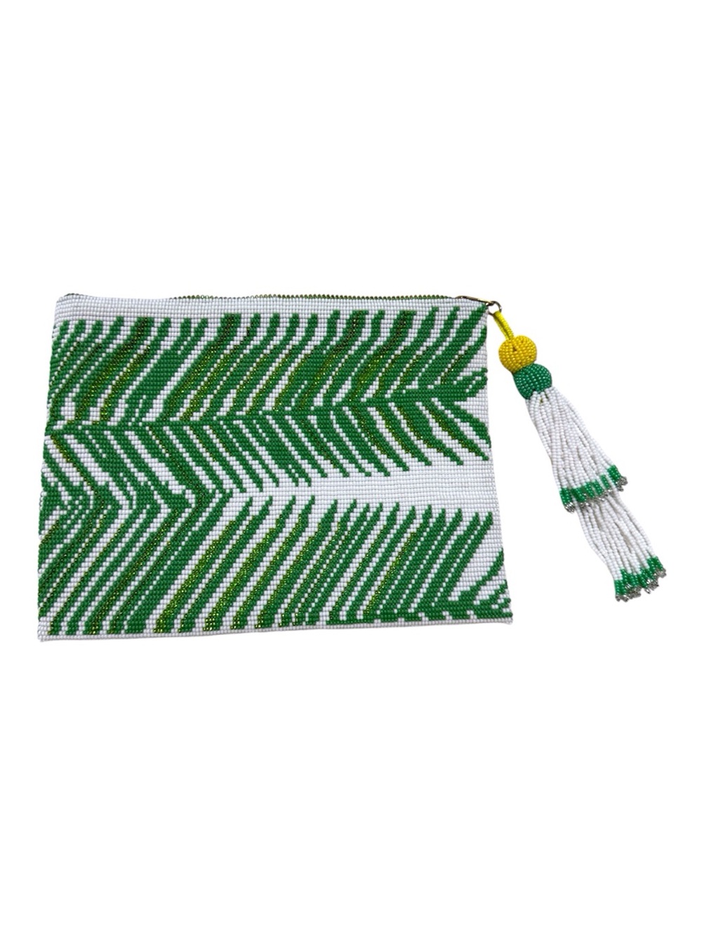 Lake Atitlan Bead Collection Tropical Palm Beaded Clutch Artisan Green White NEW